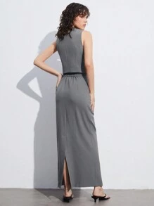 BizChic Ensemble jupe mi-longue et gilet à col V élégant et boutonnage simple pour femmes. Style romantique, polyvalent, décontracté chic, convenant pour les trajets quotidiens, le style vintage, la tenue de bureau, l'uniforme d'enseignant