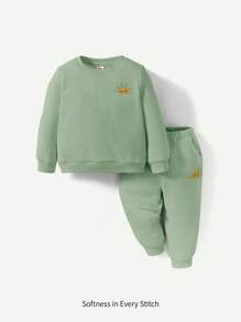 Cozy Pixies 男嬰刺繡細節衛衣和衛褲 - 綠色 - 查看 1