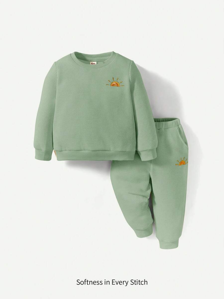 Cozy Pixies 男嬰刺繡細節衛衣和衛褲 - 綠色 - 查看 1