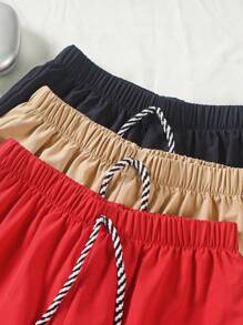 Tween Boy 3pcs/Set Casual Solid Color Wide-Leg Woven Shorts, One Piece In Three Colors, School, Campus, College