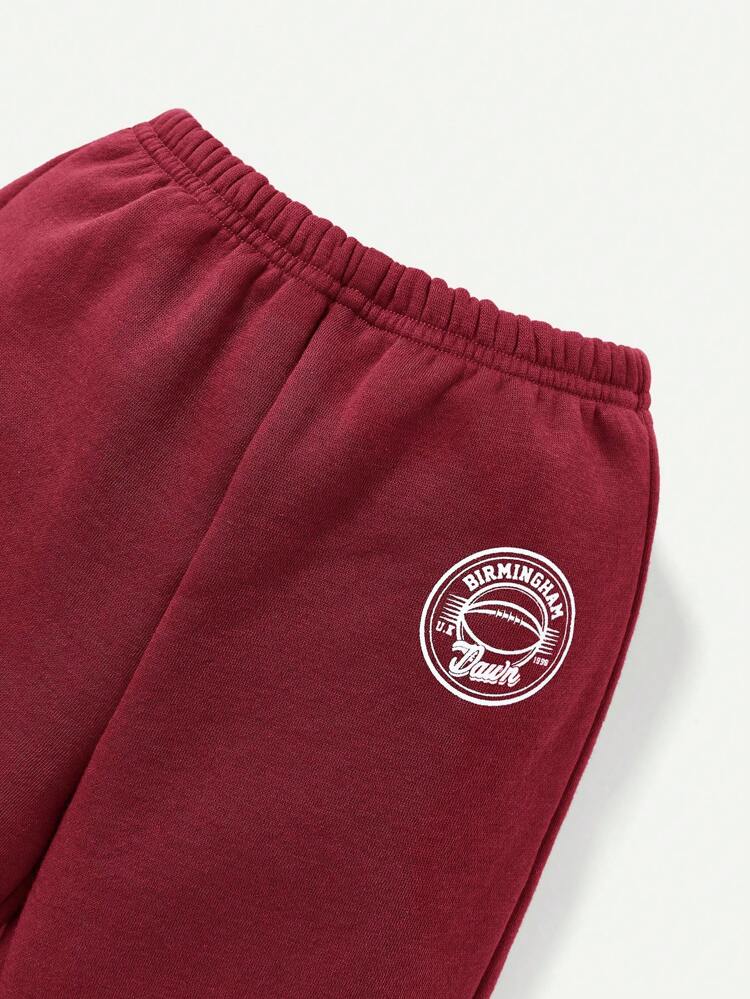 Baby Boys' Letter Print Round Neck Drop Shoulder Sweatshirt And Pants Two Piece Set