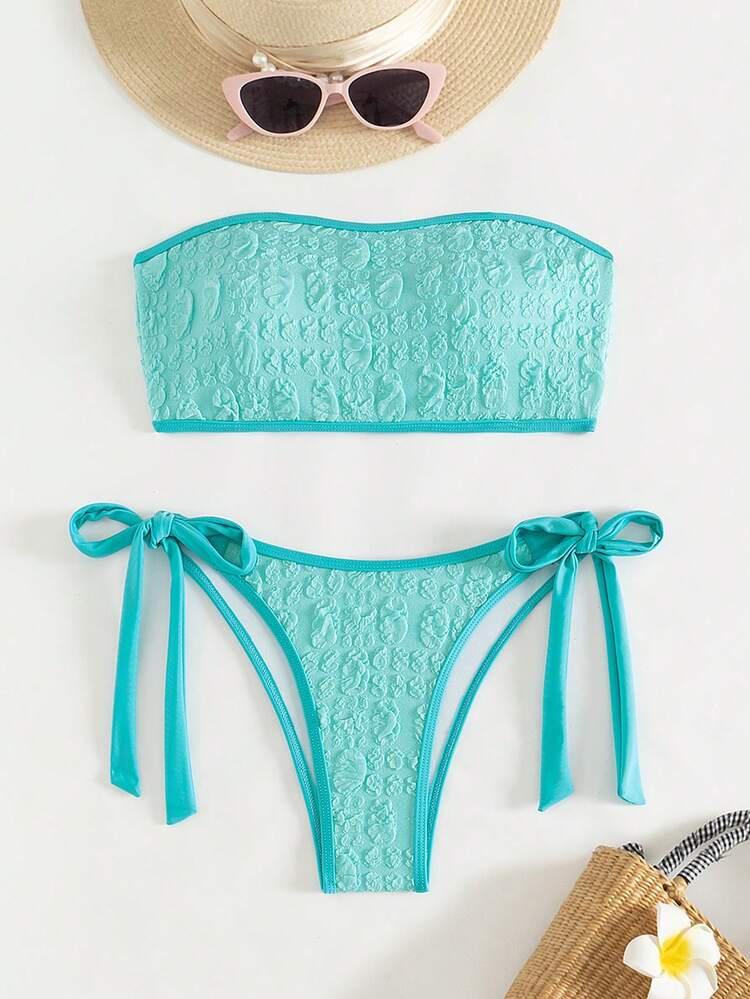 Ladies" Solid Color Simple Strapless Swimwear Set Summer