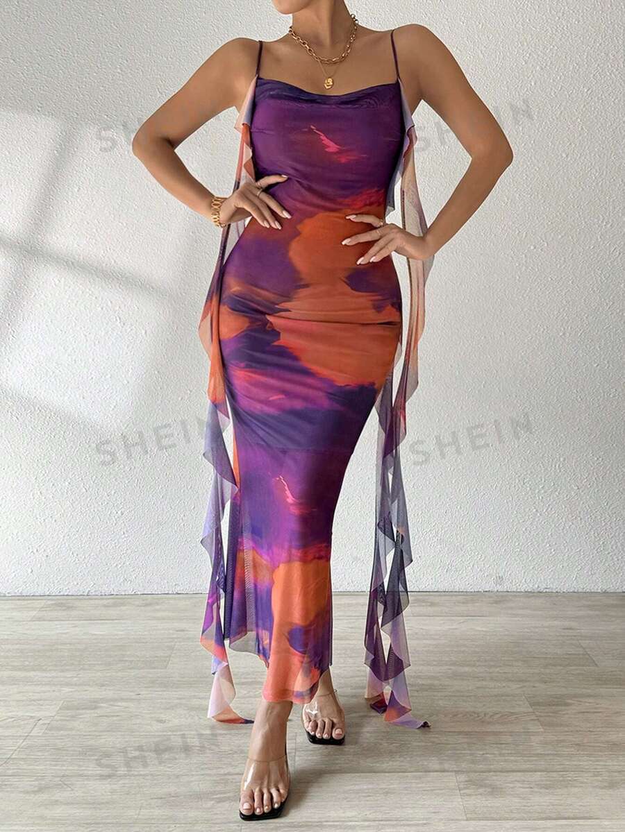 Chiquease Vestido de tirantes para mujer con estampado de tie-dye