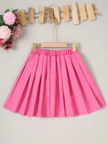 Falda plisada casual bordada con letra para niñas de entre 8 y 14 años para primavera/verano - Rosa Fucsia - Ver 2