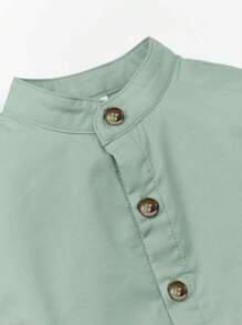 Cozy Pixies Baby Boy Button Front Shirt - Green - View 3