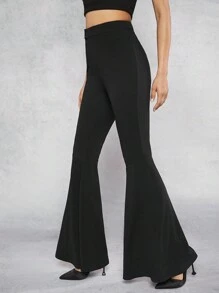 SHEIN Unity 女士實色高腰喇叭褲 - 黑色 - 查看 3