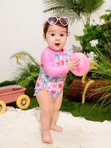 Em bé Cô gái Sao biển & Cua Mô hình Dây kéo Tương phản Màu sắc Đồ bơi - Nhiều màu - Xem 6