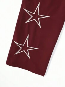 Manfinity Hypemode 男士星星图案侧条纹宽松抽绳腰运动休闲裤秋季 - 紅色 - 查看 7