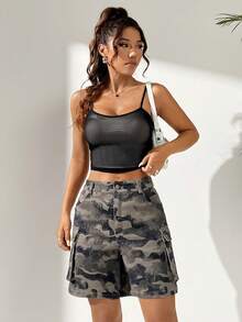 SHEIN EZwear Top de malla negra para mujeres sin mangas - Plateado - Ver 6