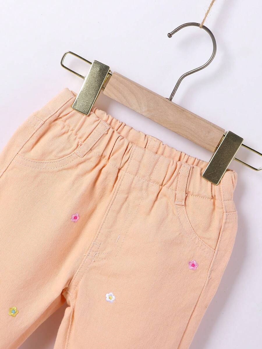 Vacation Style Cute Casual Loose Fit Blue Jeans With Colorful Flower