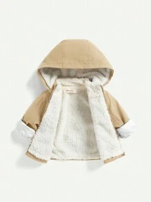 Baby Boy Patched Detail Hooded Thermal Lined Padded Coat - Khaki - View 4