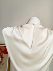 Firerie Blusa elegante de verano para mujeres con cuello alto y volantes de un solo color