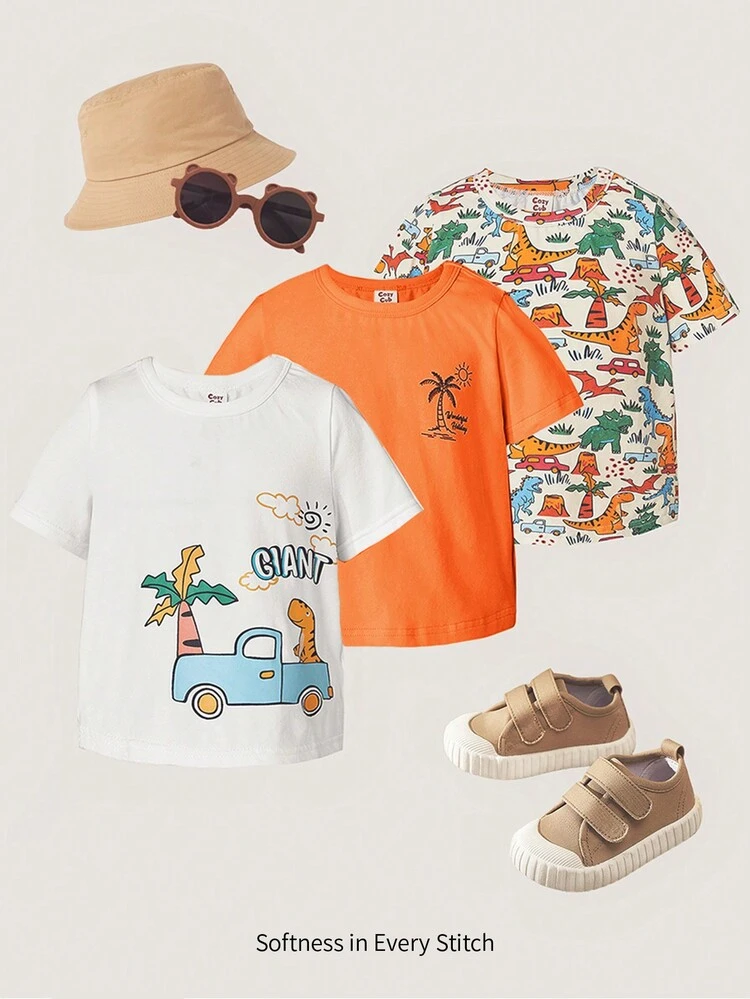 Baby Boy's 3pcs/Set Cartoon Dinosaur Printed Short-Sleeved T-Shirt