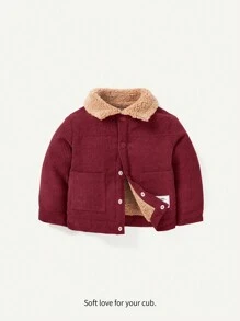 Em bé Con trai Màu thuần Nút phía trước Lông cừu Áo khoác Với Lá thư - Màu Đỏ Sâu - Xem 7