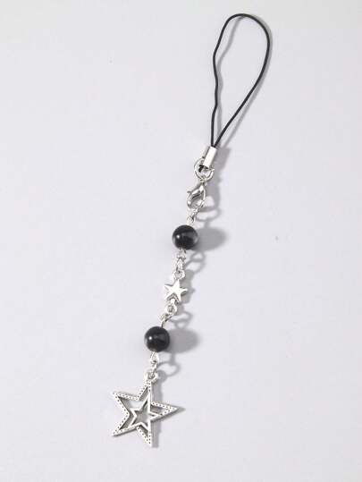 Goth Cinturino per cellulare punk di forma stellare in perline nere, pendente per borsa o portachiavi, adatto per fai-da-te come regalo per uomini o donne