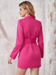 UNIQUE21 Women's Solid Color Turndown Collar Dress - Hot Pink - View 2