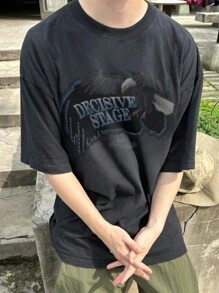 DAZY 男士动物和字母印花夏季T恤，图案T恤