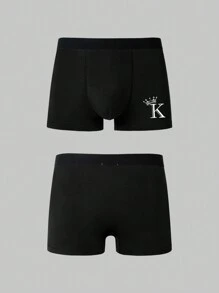 男士5入組拼接色綁帶皇冠和字母印花短褲 - 彩色 - 查看 3