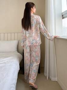 DAZY Conjunto de pijama floral estampado sencillo para mujer