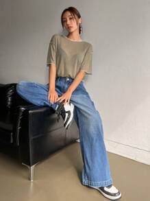 DAZY 女款夏季罗纹短袖T恤 - 綠色 - 查看 2