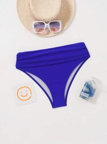 SHEIN Swim 女款純色簡約比基尼泳褲 - 藍色 - 查看 5