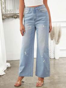 Forever 21 Vintage Style Faded Gradient Wide Leg Denim Pants For Casual Wear