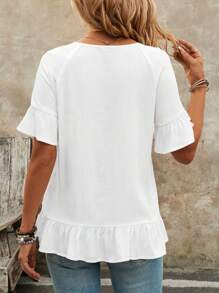 EMERY ROSE Camicia estiva casual a maniche corte con scollo a giro e orlo a volant