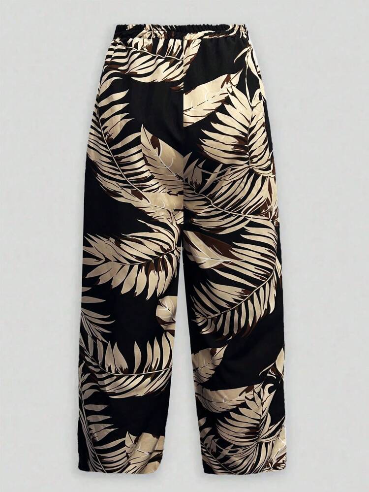 Women\ Casual Vacation Plant Printed Long Pants Beach Fall Cloth For Women