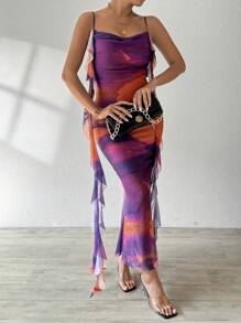 Chiquease Vestido de tirantes para mujer con estampado de tie-dye