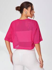 Easithlete Women 3D Letter Print Mesh Sports T-Shirt Gym Top