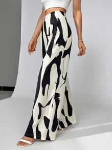 Firerie Women Casual Elegant Holiday INS Asymmetrical Printed High Waist Long Pants For Summer