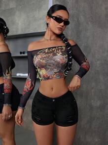 SHEIN ICON Pantalones cortos de mezclilla rasgados de ajuste delgado de unicolor para el verano
