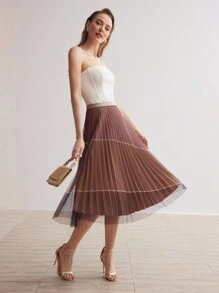 MOTF PREMIUM Damen Mehrfarben Plissee Mesh Midi Rock - Verschiedenfarbig - Übersicht 3