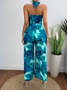 Breezaya 女士色澤斑斕雲紋領露肩無袖連身褲 - 藍色 - 查看 2