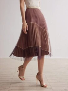 MOTF PREMIUM Damen Mehrfarben Plissee Mesh Midi Rock - Verschiedenfarbig - Übersicht 5