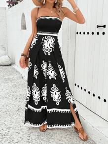 Breezaya Mono sin tirantes impreso para mujeres con estilo vintage