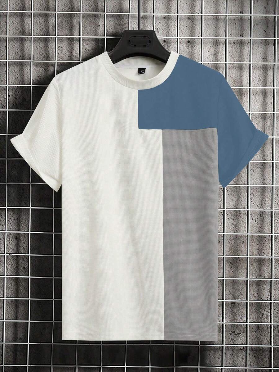 Manfinity Homme Men Summer Casual Color Block Round Neck Short Sleeve T-Shirt - Blue - View 1