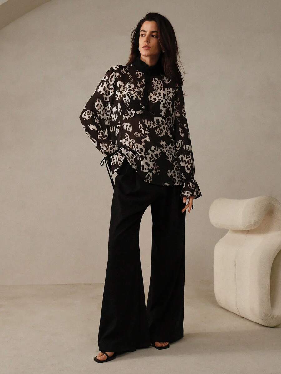 Anewsta Áo voan in màu đen Sheer Dip Dye - Đen và trắng - Xem 1