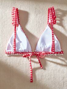 Swim Mod Áo bikini nữ đi biển mùa hè in ca-rô Ruffle Trim - Nhiều màu - Xem 2