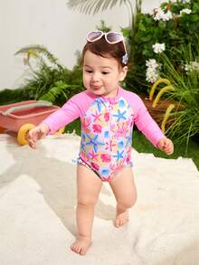 Em bé Cô gái Sao biển & Cua Mô hình Dây kéo Tương phản Màu sắc Đồ bơi - Nhiều màu - Xem 7