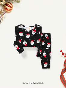 Cozy Pixies Bộ Pyjama vừa vặn cho bé trai, áo chui đầu cổ tròn họa tiết Giáng sinh và quần dài - màu đen - Xem 1