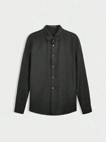 Manfinity VCAY Lyocell Super-Light Woven Solid Men's Long Sleeve Shirt For Summer - Black - View 4