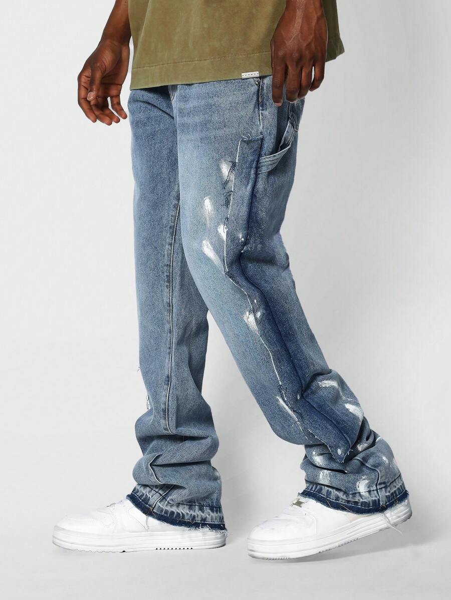 SUMWON Flare Fit Paint Splash Jean - Medium Wash - View 1