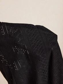 Poéselle 女式黑色荷叶边开襟连体衣、纯色无袖开襟露背刺绣修身吊带连体衣、挤奶女工连体衣、夏季黑色连体衣、蕾丝连体衣 - 黑色 - 查看 6