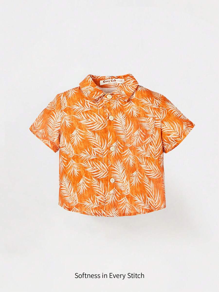 Cozy Pixies Baby Boy Tropical Print Shirt - Orange - View 1