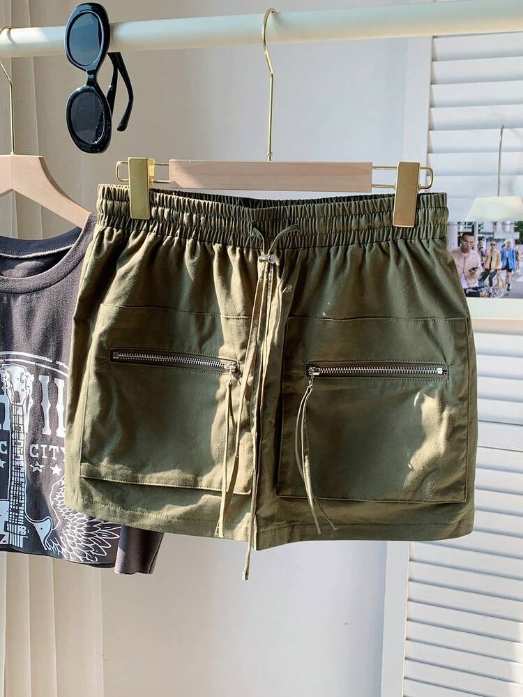 Women's Fashionable Plain Skirt With Pocket Design, Summer