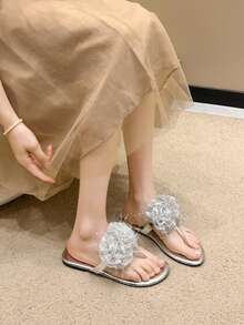 1 Đôi Dép Sandal Mũi Nhọn Hoa Phong Cách Công Chúa Đơn Giản Và Thanh Lịch Cho Bé Gái, Thích Hợp Cho Mùa Hè - Bạc - Xem 2