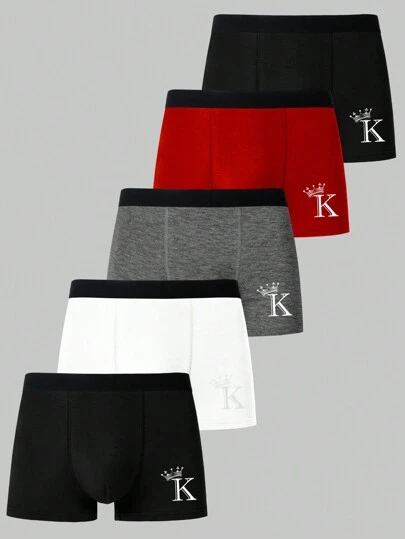 Men Simple Printed Boxer Briefs (Set Of 5)