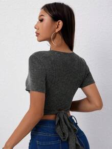 INAWLY 女士夏季肋針編織扭轉短款上衣T恤