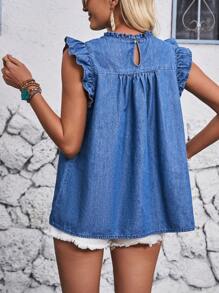 SHEIN LUNE 女式寬鬆牛仔拉鍊上衣,假期風格夏季服裝,音樂節春季上衣,鄉村音樂會襯衫,可愛夏季上衣 - 中等水洗藍 - 查看 2